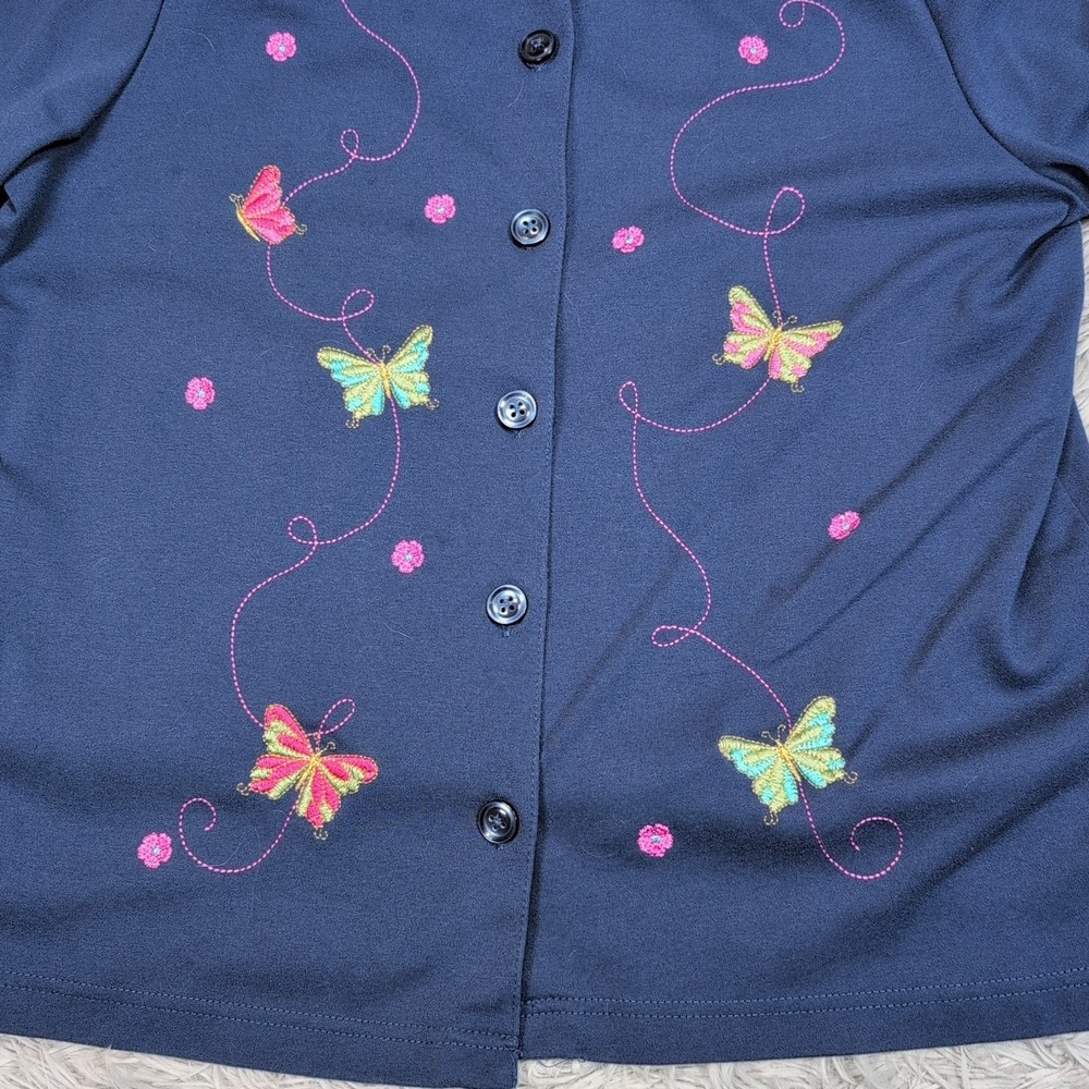 Breckenridge Sweater Womens L Blue Cardigan Button Up Embroidery Butterfly - Picture 8 of 11